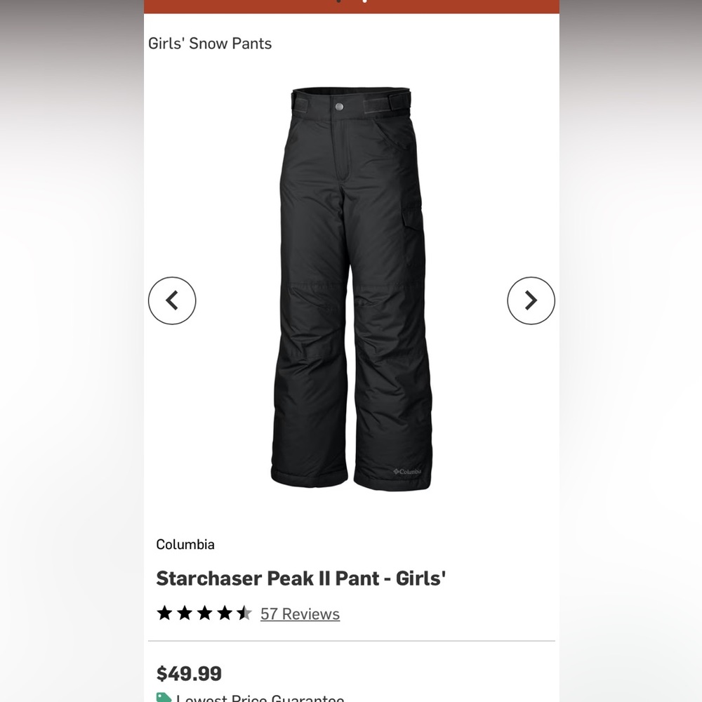 Girls Columbia Snow/Ski Pants